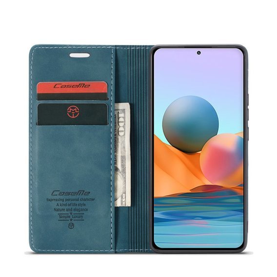 θήκη CASEME για Xiaomi Redmi Note 10 Pro, Leather Wallet Case, μπλε