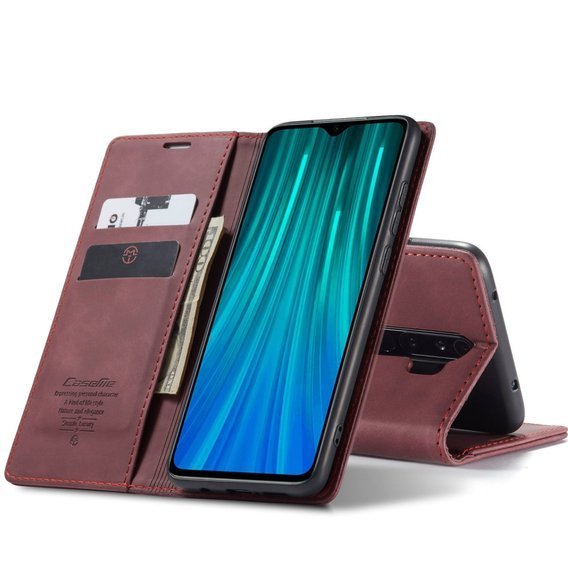 θήκη CASEME για Xiaomi Redmi Note 8 Pro, Leather Wallet Case, κόκκινη