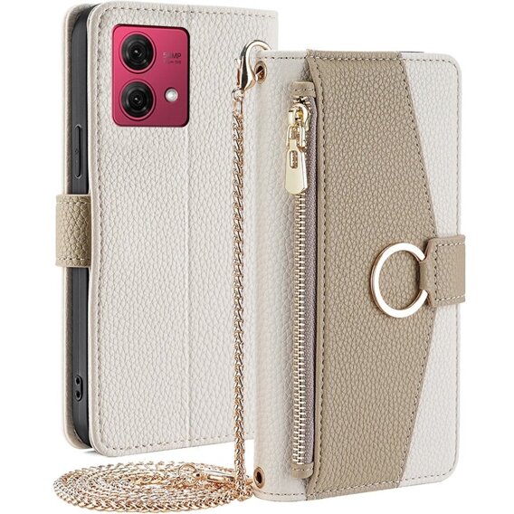 θήκη Wallet Zipper Pocket flip για το Motorola Moto G84, Wallet Zipper Pocket, με καθρέφτη, λευκή