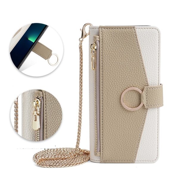 θήκη Wallet Zipper Pocket flip για το Motorola Moto G84, Wallet Zipper Pocket, με καθρέφτη, λευκή