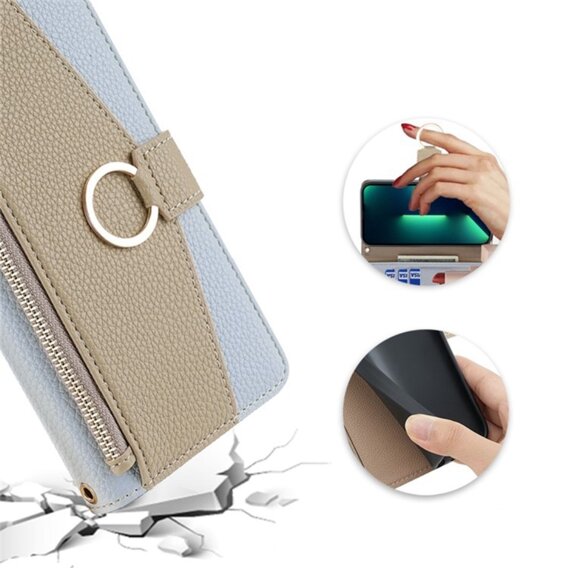 θήκη Wallet Zipper Pocket flip για το Oppo Reno 10 / 10 Pro, Wallet Zipper Pocket, με καθρέφτη, μπλε