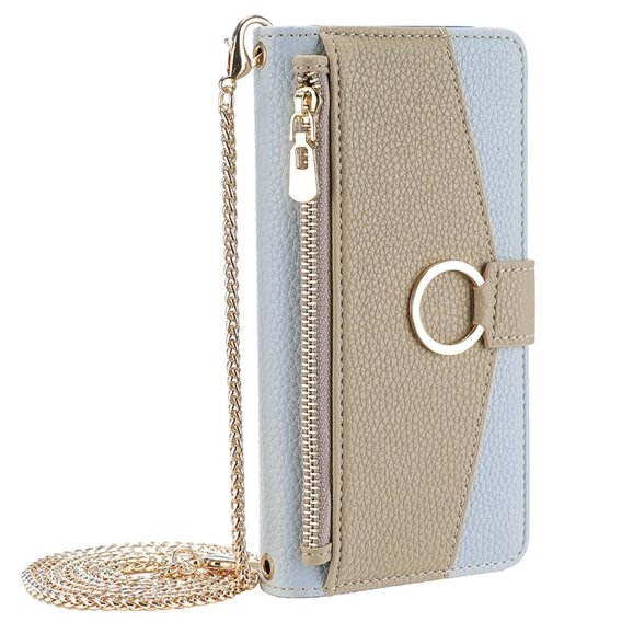 θήκη Wallet Zipper Pocket flip για το Oppo Reno 10 / 10 Pro, Wallet Zipper Pocket, με καθρέφτη, μπλε