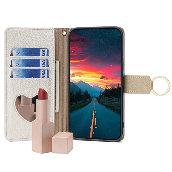 θήκη Wallet Zipper Pocket flip για το iPhone 14 Pro Max, Wallet Zipper Pocket, με καθρέφτη, λευκή
