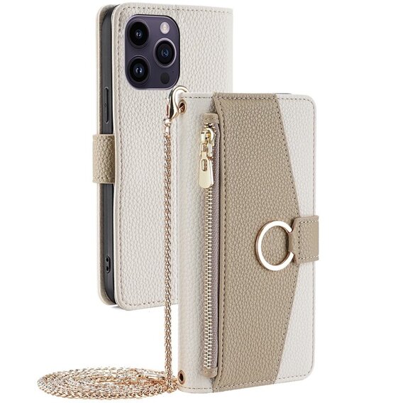 θήκη Wallet Zipper Pocket flip για το iPhone 14 Pro Max, Wallet Zipper Pocket, με καθρέφτη, λευκή