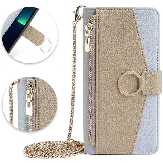 θήκη Wallet Zipper Pocket flip για το iPhone 15 Pro Max, Wallet Zipper Pocket, με καθρέφτη, μπλε