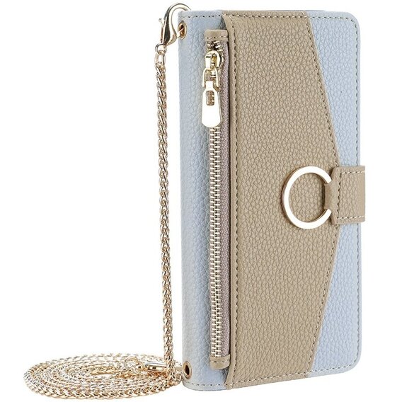 θήκη Wallet Zipper Pocket flip για το iPhone 15 Pro, Wallet Zipper Pocket, με καθρέφτη, μπλε