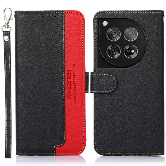 θήκη flip για το OnePlus 12 5G, KHAZNEH RFID, μαύρο / κόκκινο
