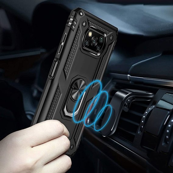 θωρακισμένη θήκη για Xiaomi Poco X3 NFC, Nox Case Ring, μαύρη