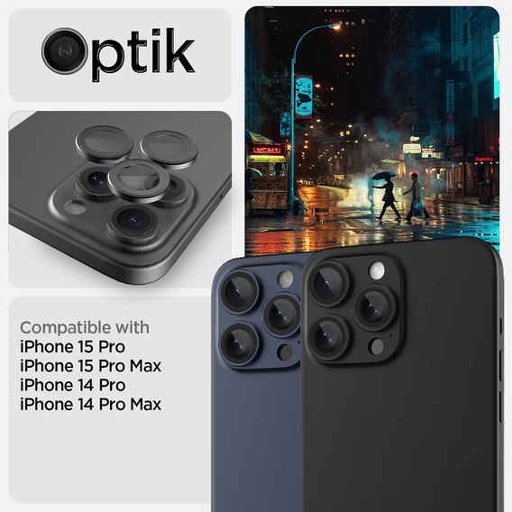 2x ERBORD OPTIK Pro μετριασμένο γυαλί για κάμερα iPhone 15 Pro / 15 Pro Max, μαύρη