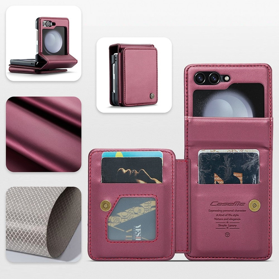 CASEME flip case για Samsung Galaxy Z Flip5 5G, Litchi Wallet, κόκκινη