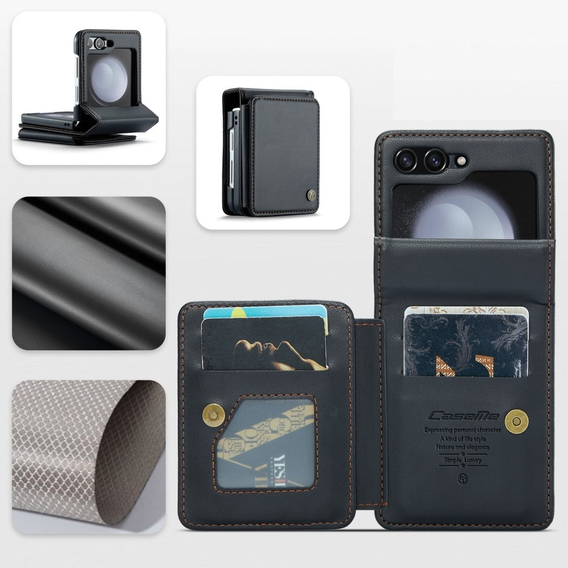 CASEME flip case για Samsung Galaxy Z Flip5 5G, Litchi Wallet, μαύρη