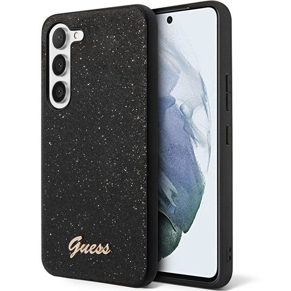 GUESS Θήκη για Galaxy S23, Glitter Script Hardcase, μαύρη