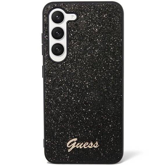 GUESS Θήκη για Galaxy S23, Glitter Script Hardcase, μαύρη