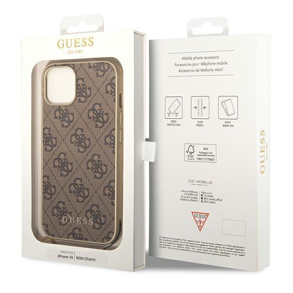 GUESS Θήκη για iPhone 14, 4G Charms Collection Hardcase, καφέ