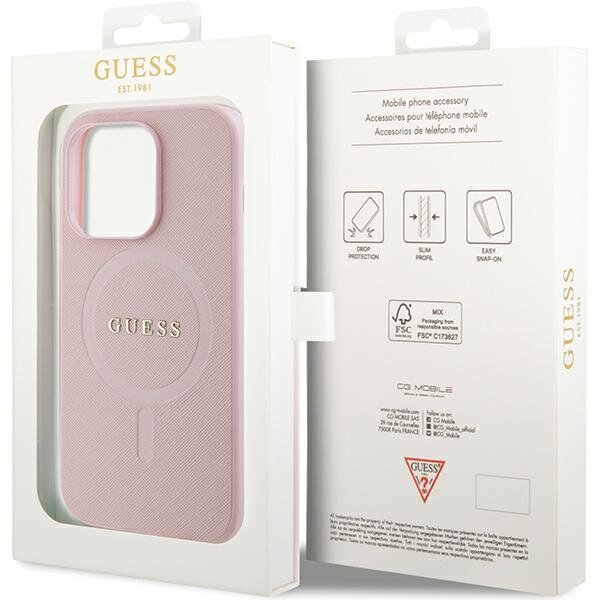 GUESS Θήκη για iPhone 15 Pro Max, Saffiano MagSafe, ροζ