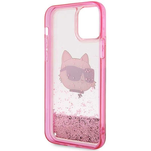 Karl Lagerfeld Θήκη για iPhone 12 / 12 Pro, Liquid Glitter Choupette Head, ροζ