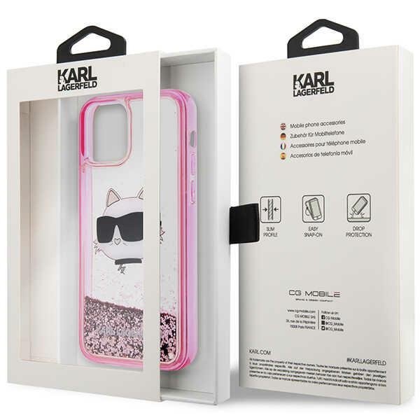 Karl Lagerfeld Θήκη για iPhone 12 / 12 Pro, Liquid Glitter Choupette Head, ροζ