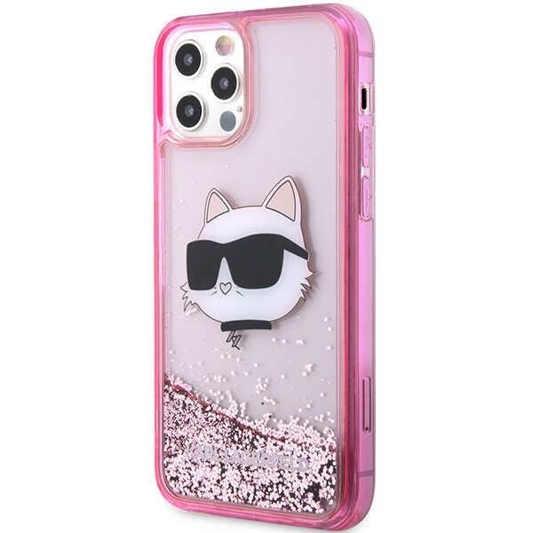 Karl Lagerfeld Θήκη για iPhone 12 / 12 Pro, Liquid Glitter Choupette Head, ροζ