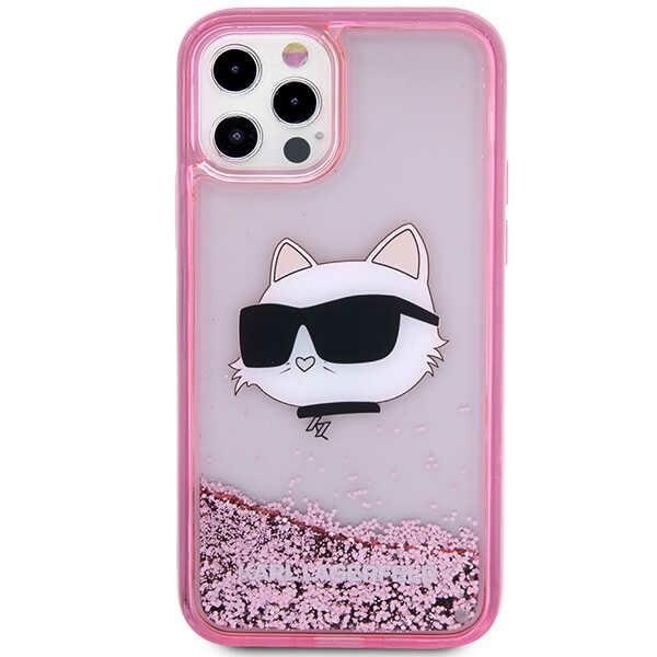 Karl Lagerfeld Θήκη για iPhone 12 / 12 Pro, Liquid Glitter Choupette Head, ροζ