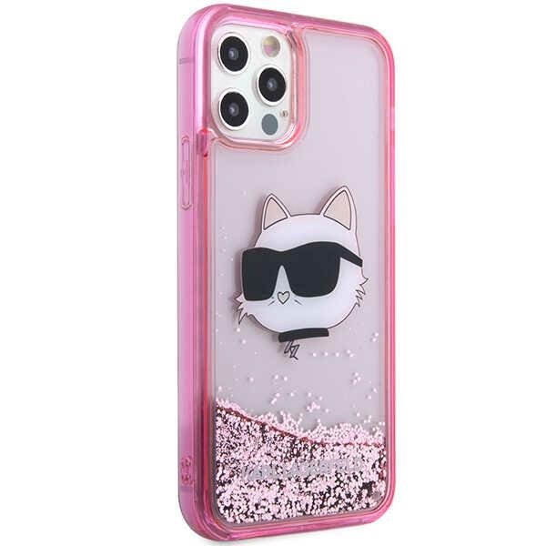 Karl Lagerfeld Θήκη για iPhone 12 / 12 Pro, Liquid Glitter Choupette Head, ροζ