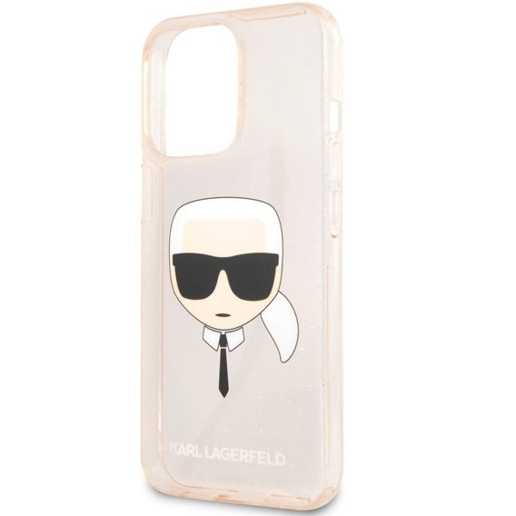 Karl Lagerfeld Θήκη για iPhone 13 Pro, Glitter Karl`s Head, ροζ rose gold