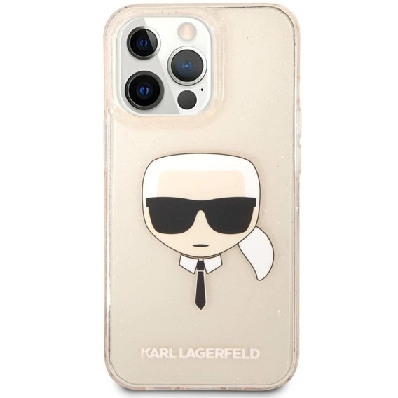 Karl Lagerfeld Θήκη για iPhone 13 Pro, Glitter Karl`s Head, ροζ rose gold