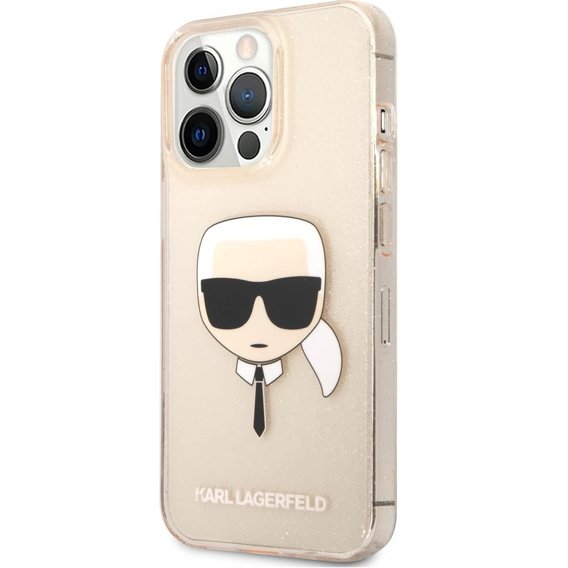 Karl Lagerfeld Θήκη για iPhone 13 Pro, Glitter Karl`s Head, ροζ rose gold