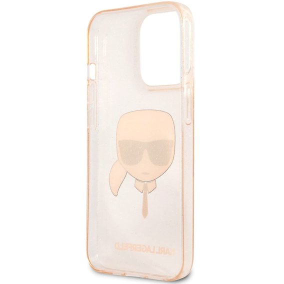 Karl Lagerfeld Θήκη για iPhone 13 Pro, Glitter Karl`s Head, ροζ rose gold