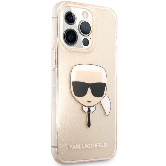 Karl Lagerfeld Θήκη για iPhone 13 Pro, Glitter Karl`s Head, ροζ rose gold