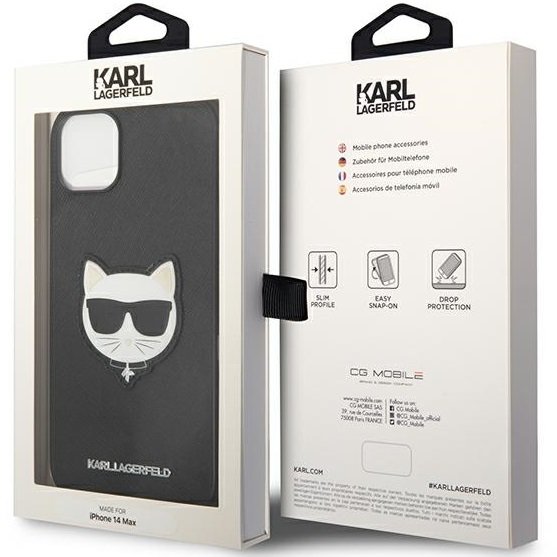 Karl Lagerfeld Θήκη για iPhone 14 Plus, Saffiano Choupette Head Patch, μαύρη