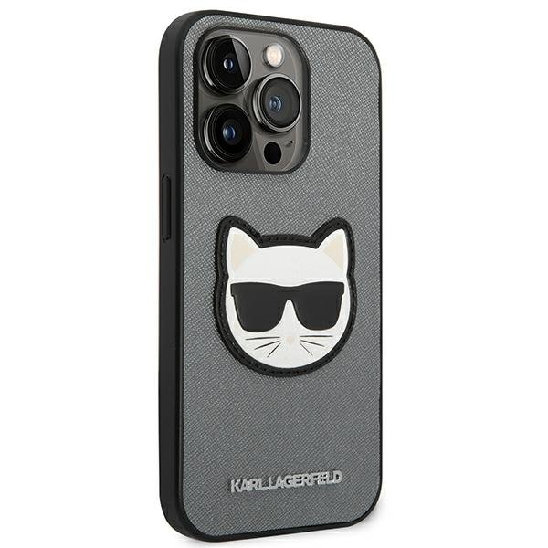 Karl Lagerfeld Θήκη για iPhone 14 Pro Max, Saffiano Choupette Head Patch, ασημένια