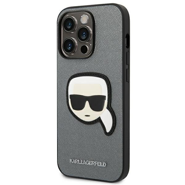 Karl Lagerfeld Θήκη για iPhone 14 Pro Max, Saffiano Karl's Head Patch, ασημένια