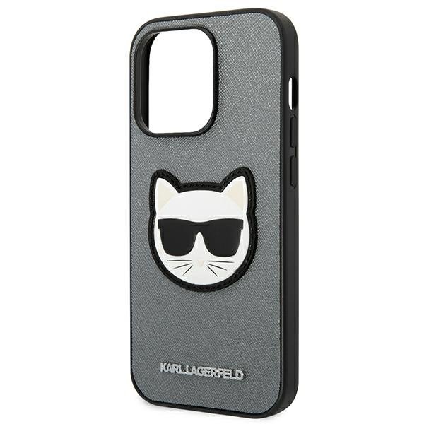 Karl Lagerfeld Θήκη για iPhone 14 Pro, Saffiano Choupette Head Patch, ασημένια