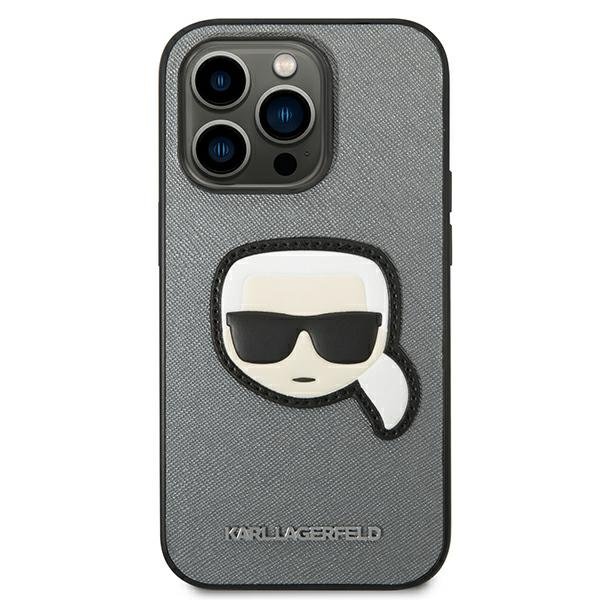 Karl Lagerfeld Θήκη για iPhone 14 Pro, Saffiano Karl's Head Patch, ασημένια