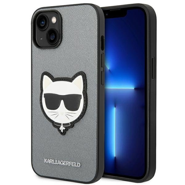 Karl Lagerfeld Θήκη για iPhone 14, Saffiano Choupette Head Patch, ασημένια