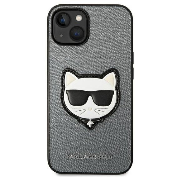 Karl Lagerfeld Θήκη για iPhone 14, Saffiano Choupette Head Patch, ασημένια