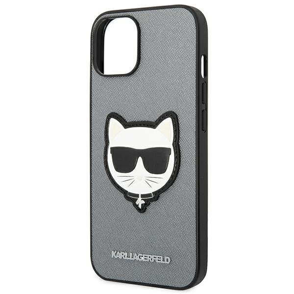 Karl Lagerfeld Θήκη για iPhone 14, Saffiano Choupette Head Patch, ασημένια