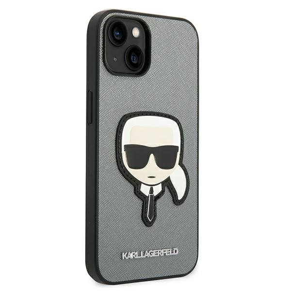 Karl Lagerfeld Θήκη για iPhone 14, Saffiano Karl's Head Patch, ασημένια