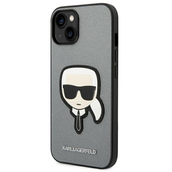 Karl Lagerfeld Θήκη για iPhone 14, Saffiano Karl's Head Patch, ασημένια