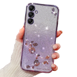 Θήκη για Samsung Galaxy A15, Glitter Flower, μωβ + γυαλί 9H 