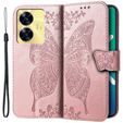 Θήκη με πτερύγιο για Realme C55, Butterfly, ροζ rose gold