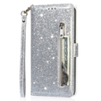 Θήκη με πτερύγιο για Samsung Galaxy A35 5G, Wallet Zipper Pocket Glittery, ασημένια