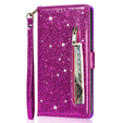 Θήκη με πτερύγιο για Samsung Galaxy A35 5G, Wallet Zipper Pocket Glittery, μωβ