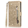 Θήκη με πτερύγιο για Samsung Galaxy A35 5G, Wallet Zipper Pocket Glittery, χρυσή