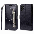 Θήκη με πτερύγιο για Samsung Galaxy S24 Ultra, Wallet Zipper Pocket Glittery, μαύρη