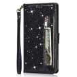 Θήκη με πτερύγιο για Samsung Galaxy S24, Wallet Zipper Pocket Glittery, μαύρη