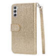 Θήκη με πτερύγιο για Samsung Galaxy S24, Wallet Zipper Pocket Glittery, χρυσή