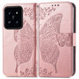 Θήκη με πτερύγιο για Xiaomi 14T, Butterfly, ροζ rose gold