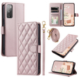 θήκη πτερύγιο για Samsung Galaxy S20 FE, Rhombus Crossbody Leather, ροζ rose gold