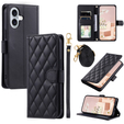 θήκη πτερύγιο για iPhone 16 Plus, Rhombus Crossbody Leather, μαύρη